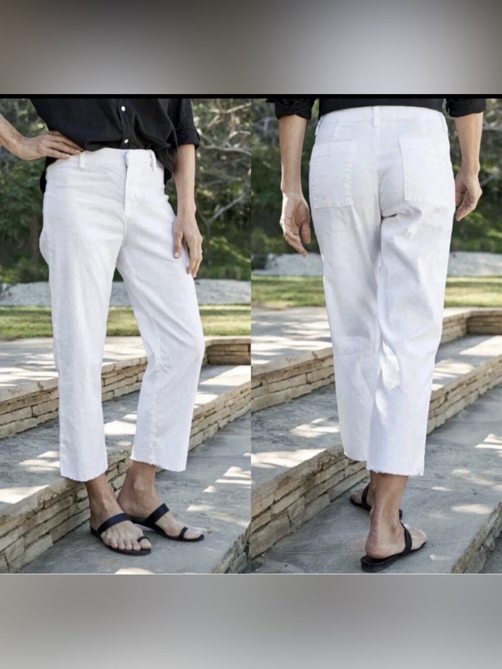 Frank & Eileen White Ivory Flax Cotton Blend Raw Hem Kinsale Pant- 6